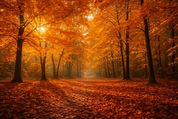 Fototapeta premium Autumn's Embrace: A Vibrant Landscape of Fall Colors