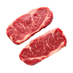 Obraz premium Two raw beef steaks with marbling on a black background meat food