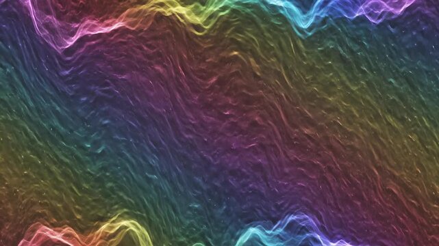 A fluid dance of rainbow light trails creates a glossy, rippling texture in a perfectly seamless abstract background loop liquid, vj loop, looping video