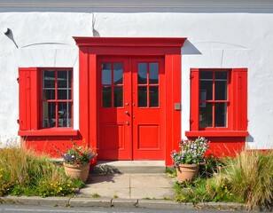 Obraz premium Charming Red Doorway of a Country Cottage