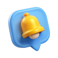 Fototapeta premium 3d notification bell icon on a light blue speech bubble isolated on transparent background