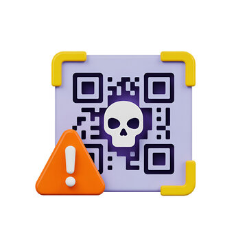 3DQR Code with Skull and Exclamation Mark Warning Symbol QR code danger