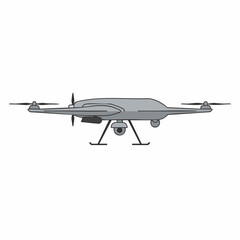 Gray Unmanned Aerial Vehicle with Twin Propellers and Landing Gear