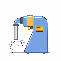 Blue and Yellow Industrial Machine Producing a Cloud of Foam