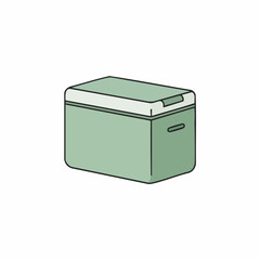 Isolated Light Green Cooler with Handle, White Lid, and Black Outline