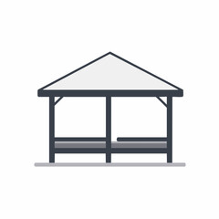 Minimalist Shelter Illustration with Gray Roof and Seating