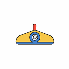 Stylized Yellow and Blue Projector with Red Antenna, Front View