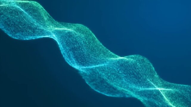 A mesmerizing seamlessly looping video of shimmering teal and green diagonal light waves gracefully flowing and intertwining pattern, shimmering teal and green diagonal light waves, smooth