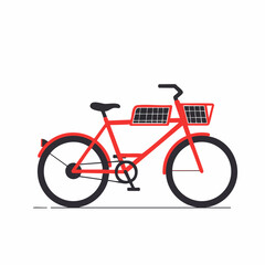 Stylized Red Bicycle with Front Basket and Rear Fender, Black Accents