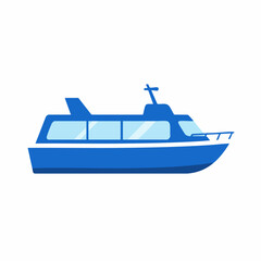 Blue Passenger Boat Side Profile Illustration