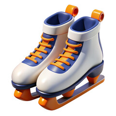 Pair of retro roller skates with orange wheels and blue accents isolated on transparent background