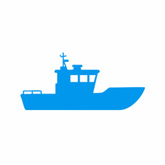 Blue Silhouette of a Small Motorboat with Cabin