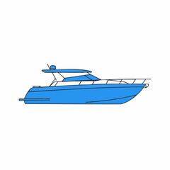Sleek Blue Motor Yacht Profile Illustration
