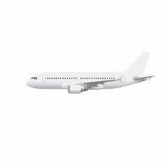 Sleek white passenger airplane with multiple windows, side view, ready for flight