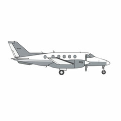 Grey and White Twin-Turboprop Airplane Side Profile Illustration