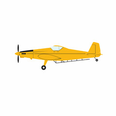 Yellow Single-Engine Propeller Airplane Side View Illustration