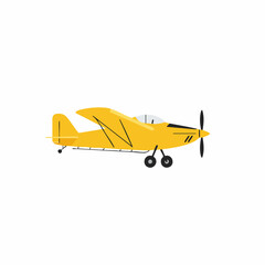 Vibrant Yellow Biplane Airplane Side Profile Illustration