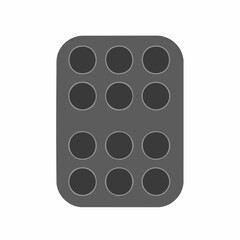 Rectangular Baking Pan with Twelve Circular Muffin or Cupcake Indentations