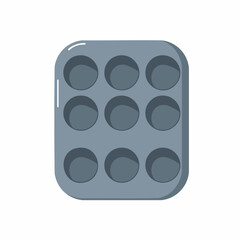 Gray Muffin Tin with Nine Circular Cavities for Baking Treats