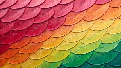 This vibrant rainbow pattern features colorful overlapping leaf like shapes, creating a textured background with a smooth color gradient flowing diagonally.