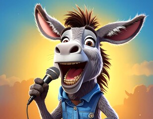 Animated donkey singing into a microphone