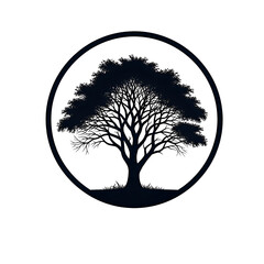 Silhouette Tree Vector Stands Tall in Round Frame, Displaying Nature and Minimalism
