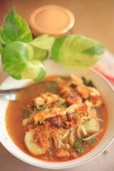 Bowl of Authentic Soto Ayam with Shredded Chicken and Aromatic Spices