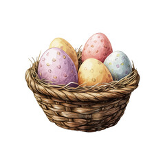 easter eggs on basket house hand drawn illustration