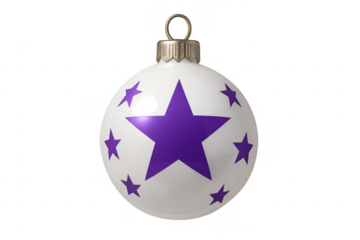 White christmas bauble with purple stars on transparent background