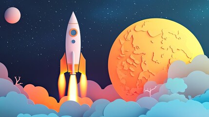 Obraz premium Rocket launch into space illustration