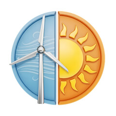 Illustrative Wind Turbine and Sun Symbolizes Renewable Energy Sources on Transparent Background