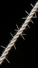 Many sharp metal screws pierce through a sturdy twisted rope, creating a dangerous barrier and symbolizing challenge on a dark background.