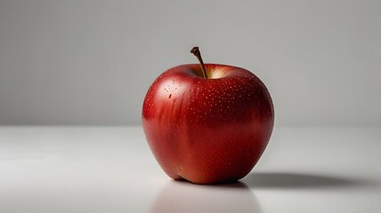 A single, perfectly ripe red apple on a pure white background
