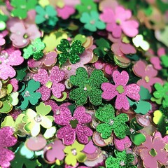 Sparkling clover shaped glitter in various shades of green