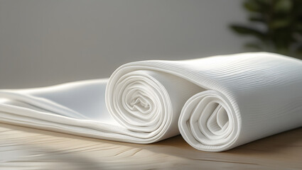 Soft towels stacked in a luxury hotel bathroom with elegant interior design