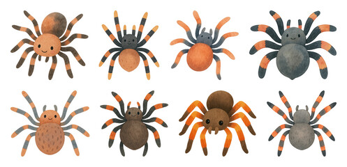 Obraz premium PNG Cute cartoon spiders collection, element set on transparent background