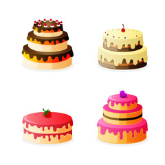 Delicious cakes collection with glaze