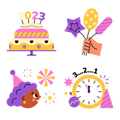 Flat new year 2023 stickers collection