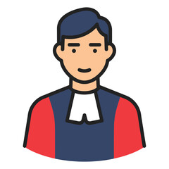 Illustration of a person in a judicial robe and wig, representing law and justice
