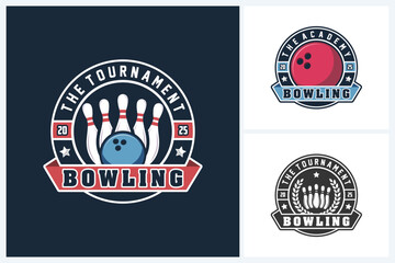 Fototapeta premium Bowling logo sport design template, bowling emblem vector, bowling tournament logo badge design vector illustration