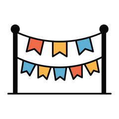 Colorful party bunting garland icon, a vector illustration of hanging pennant flags for festival or carnival decoration design element