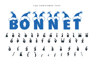 Christmas gingerbread font x mas typeface alphabet set and Santa hat