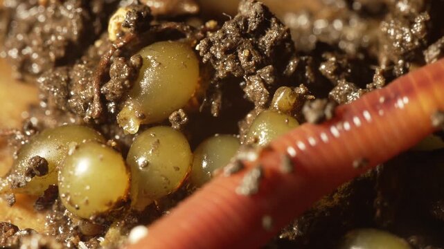 Red Wiggler Cocoons. Compost worms lay eggs