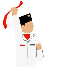 Indonesian Patriotism: Vector Illustration of a Person Raising the National Flag