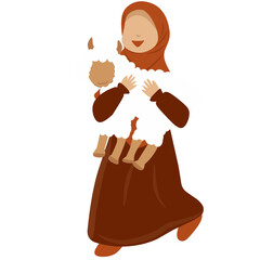 Happy Girl in Hijab Carrying a Lamb, Eid al-Adha Illustration
