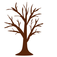 Bare Brown Tree Silhouette, Winter Nature Illustration