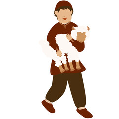 Happy Boy Carrying a Lamb, Eid al-Adha Illustration