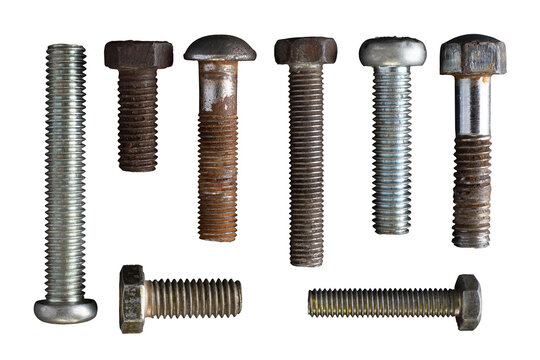 set of rusty metal screws isolated - Powered by Adobe