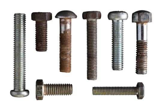 set of rusty metal screws isolated