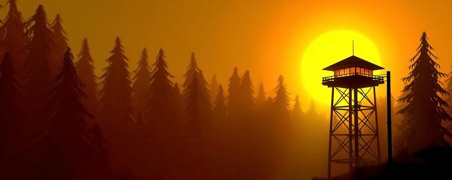 Firewatch Tower Sunset: Forest Landscape, Scenic View